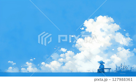 澄み渡る青空と学生 127988361