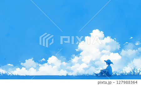 澄み渡る青空と学生 127988364