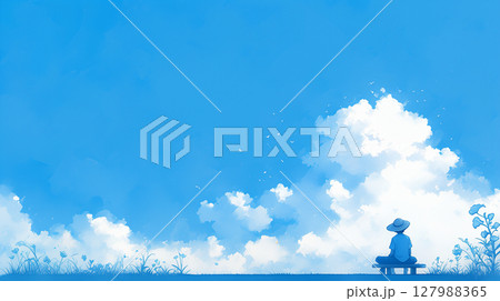 澄み渡る青空と学生 127988365