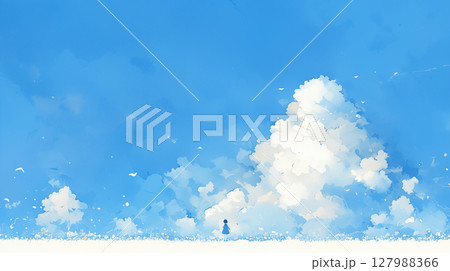 澄み渡る青空と学生 127988366