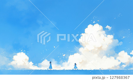 澄み渡る青空と学生 127988367