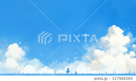 澄み渡る青空と学生 127988369