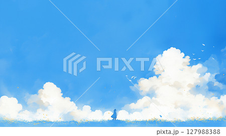 澄み渡る青空と学生 127988388