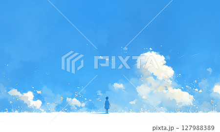澄み渡る青空と学生 127988389