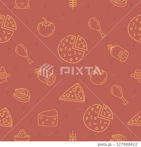 Food monochrome seamless pattern in red and yellow shades Food monochrome seamless pattern in red and yellow shades 127988422