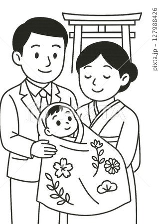 お宮参りをする家族 127988426