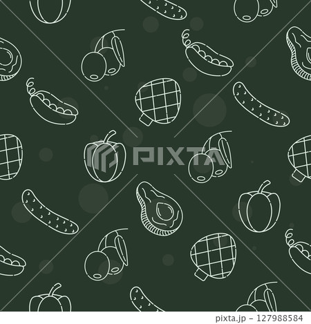 Green vegetables, dark monochrome seamless pattern Green vegetables, dark monochrome seamless pattern 127988584