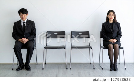 葬儀で静かに座る男女 葬儀で静かに座る男女 127988628