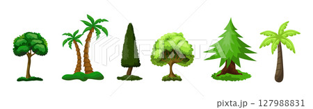 Set of 6 different trees on a white background - Vector 127988831