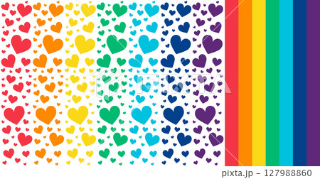 Abstract rainbow hearts on white background - Vector 127988860
