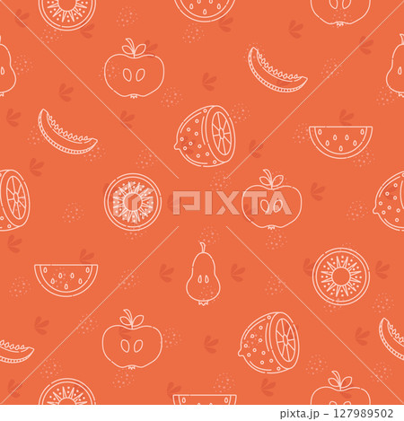 Juicy fruits, orange seamless pattern 127989502