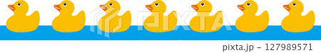 ラバーダック（アヒルのおもちゃ）の可愛いイラスト素材｜ラバーダック,アヒル,おもちゃ,水面,黄色 127989571
