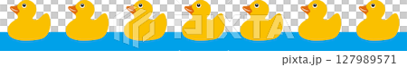 ラバーダック（アヒルのおもちゃ）の可愛いイラスト素材｜ラバーダック,アヒル,おもちゃ,水面,黄色 127989571
