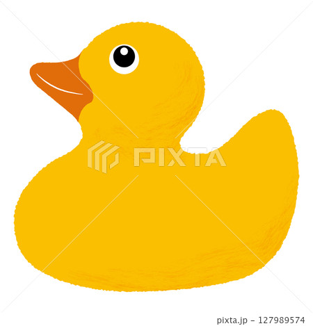 ラバーダック（アヒルのおもちゃ）の可愛いイラスト素材｜ラバーダック,アヒル,おもちゃ,水面,黄色 127989574