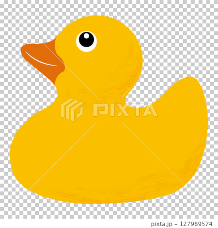ラバーダック（アヒルのおもちゃ）の可愛いイラスト素材｜ラバーダック,アヒル,おもちゃ,水面,黄色 127989574