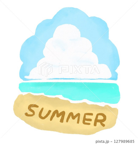 入道雲と海辺 | 夏のイラスト 入道雲と海辺 | 夏のイラスト 127989685