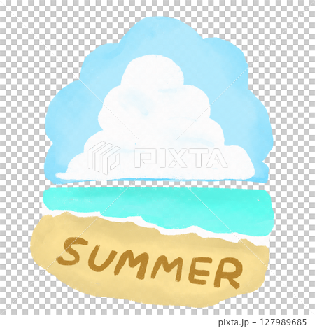 Cumulonimbus clouds and seaside | Summer illustration Cumulonimbus clouds and seaside | Summer illustration 127989685