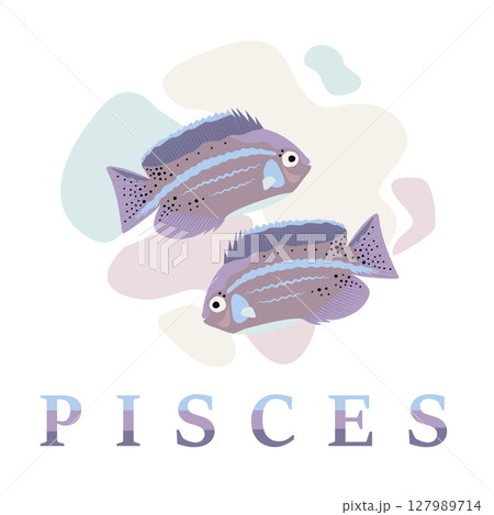 Zodiac sign of Pisces, illustration and text Zodiac sign of Pisces, illustration and text 127989714