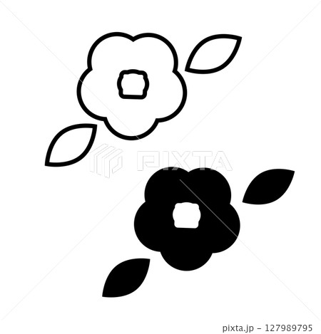 線画と黒の椿の花のアイコン 127989795