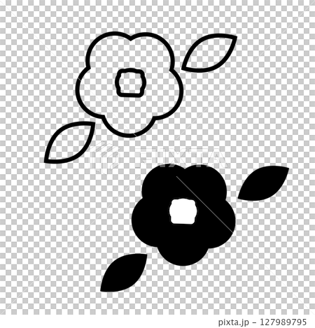 線画と黒の椿の花のアイコン 127989795