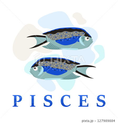 Zodiac sign of Pisces, cute illustration and text Zodiac sign of Pisces, cute illustration and text 127989884