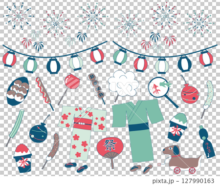 Summer festival illustration set - dull colors Summer festival illustration set - dull colors 127990163