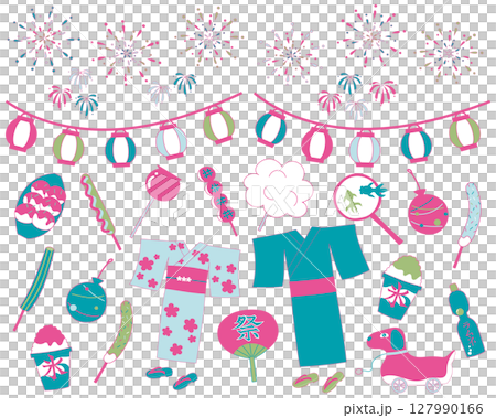 Summer festival illustration set: vivid pink 127990166