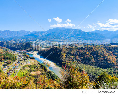 苗木城跡（秋）：天守展望台からの眺め 127990352