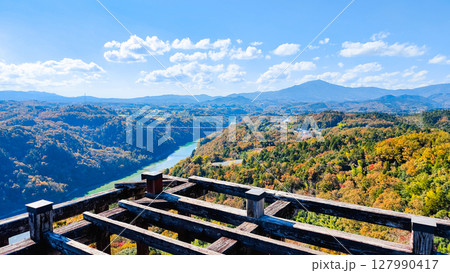 苗木城跡（秋）：天守展望台からの眺め 127990417