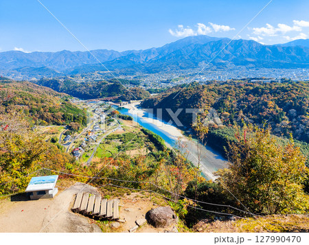 苗木城跡（秋）：天守展望台からの眺め 127990470