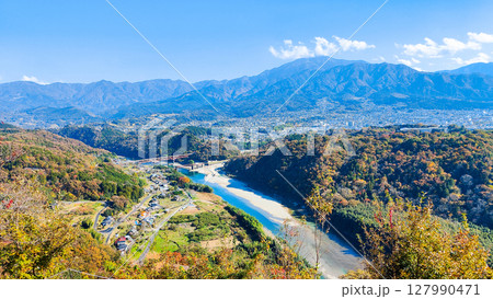 苗木城跡(秋):天守展望台からの眺め 苗木城跡(秋):天守展望台からの眺め 127990471