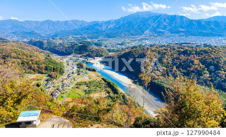 苗木城跡（秋）：天守展望台からの眺め 127990484