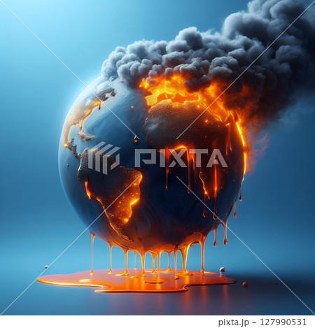 Burning and smokey Earth Concept for Global Warming and Climate Crisis Visualization with Generative AI. 127990531