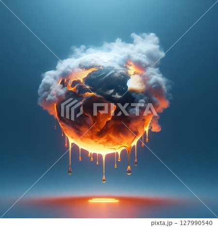 Burning and smokey Earth Concept for Global Warming and Climate Crisis Visualization with Generative AI. 127990540