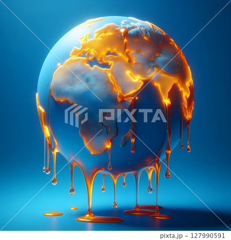 Melting Earth Concept for Global Warming and Climate Crisis Visualization with Generative AI. 127990591