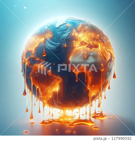 Melting Earth Concept for Global Warming and Climate Crisis Visualization with Generative AI. 127990592