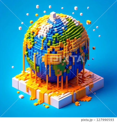 Melting Earth Concept for Global Warming and Climate Crisis Visualization with Generative AI. 127990593