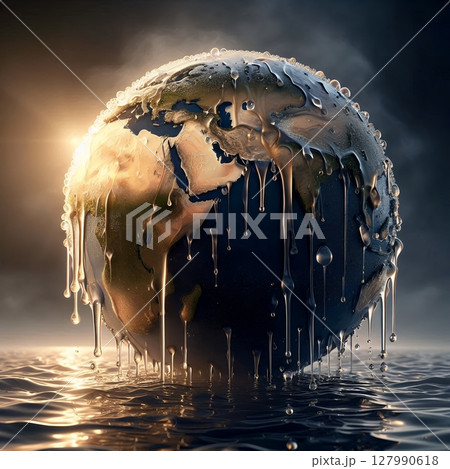 Melting Earth Concept for Global Warming and Climate Crisis Visualization with Generative AI. 127990618
