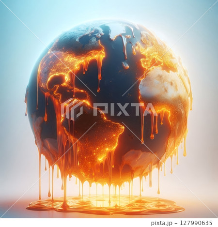 Melting Earth Concept for Global Warming and Climate Crisis Visualization with Generative AI. 127990635