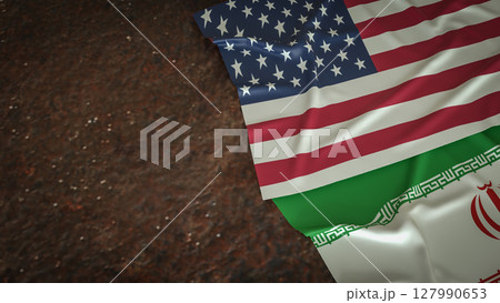 The American and Iran flag for war crisis concept 3d Rendering. The American and Iran flag for war crisis concept 3d Rendering. 127990653