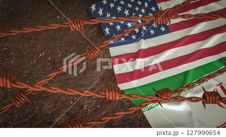 The American and Iran flag for war crisis concept 3d Rendering. 127990654