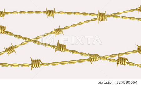 The Gold  barbed wire for war concept  3d Rendering. 127990664