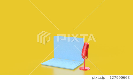 The Laptop and microphone for Pod cast or social media 3d render. 127990668