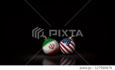 The American and Iran flag on Bomb for war crisis concept 3d Rendering. 127990676