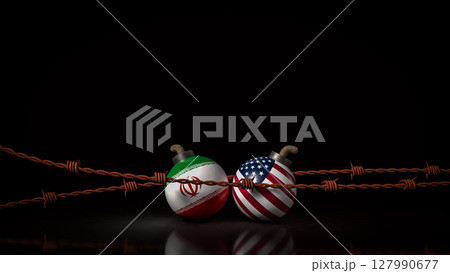 The American and Iran flag on Bomb for war crisis concept 3d Rendering. 127990677