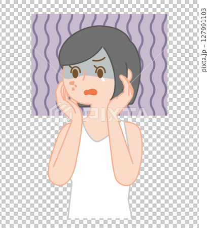 Illustration of a woman shocked by a stain 127991103