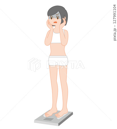 体重測定にショックを受ける女性のイラスト 127991104
