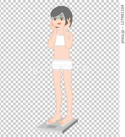 体重測定にショックを受ける女性のイラスト 127991104