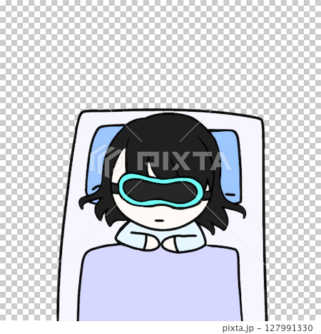 Woman sleeping on a futon with an eye mask Woman sleeping on a futon with an eye mask 127991330