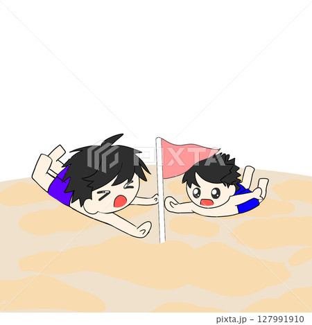 ビーチフラッグ　旗を取る　子供　夏　遊び 127991910